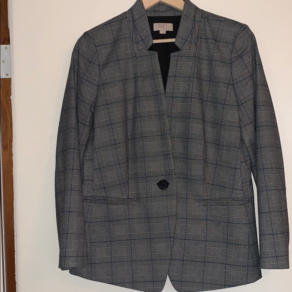 Grey and blue plaid blazer